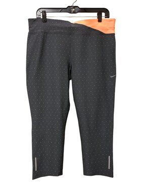 Nike Dri-FIT Cropped Leggings Grey Peach/Coral Triangle Print Reflective Size XL